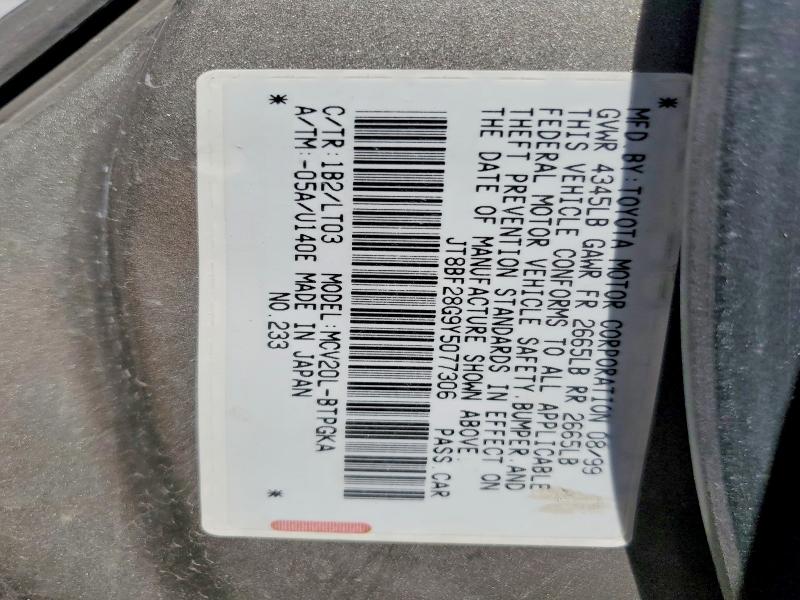 67346836 :رقم المزاد ، JT8BF28G9Y5077306 vin ، 2000 Lexus Es مزاد بيع