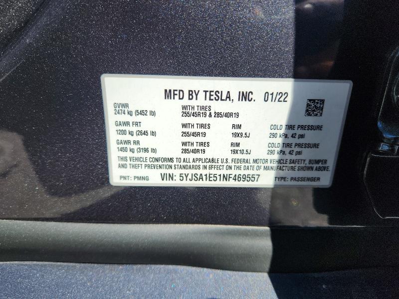 Aukcja sprzedaży 2022 Tesla Model S, vin: 5YJSA1E51NF469557, numer aukcji: 67643356