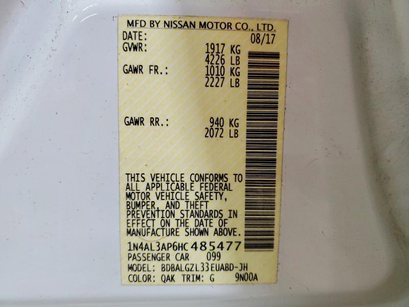 2017 Nissan Altima მანქანა იყიდება აუქციონზე, vin: 1N4AL3AP6HC485477, აუქციონის ნომერი: 69530116