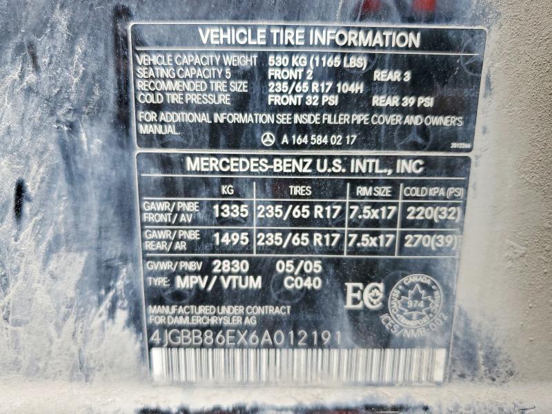 Продаж на аукціоні авто 2006 Mercedes-benz Ml, vin: 4JGBB86EX6A012191, номер лоту: 67979276