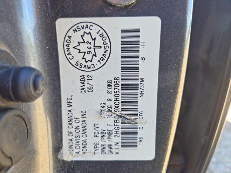 Продажа на аукционе авто 2012 Honda Civic, vin: 2HGFB2F9XCH057068, номер лота: 68136056