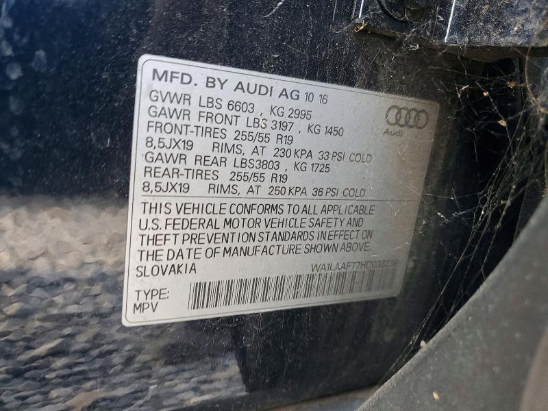 Aukcja sprzedaży 2017 Audi Q7, vin: WA1LAAF77HD033239, numer aukcji: 68721356