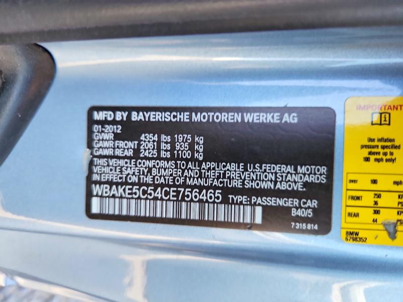 69039366 :رقم المزاد ، WBAKE5C54CE756465 vin ، 2012 Bmw 328 مزاد بيع