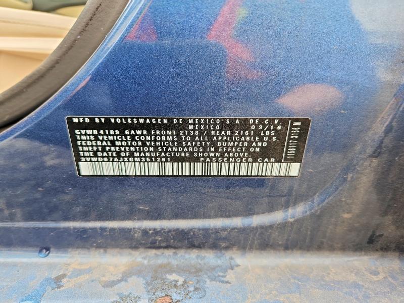 2016 Volkswagen Jetta მანქანა იყიდება აუქციონზე, vin: 3VWD67AJXGM351261, აუქციონის ნომერი: 69053486