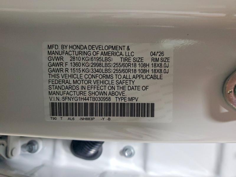 2026 Honda Pilot მანქანა იყიდება აუქციონზე, vin: 5FNYG1H44TB030958, აუქციონის ნომერი: 67043126