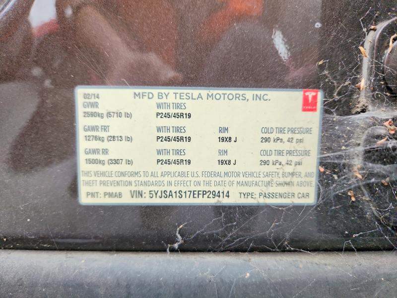 2014 Tesla Model S მანქანა იყიდება აუქციონზე, vin: 5YJSA1S17EFP29414, აუქციონის ნომერი: 68040556