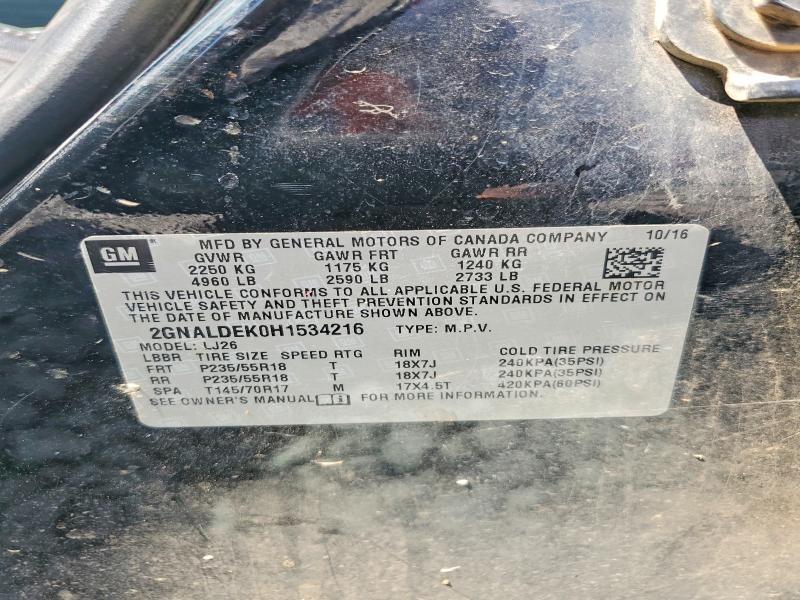 Aukcja sprzedaży 2017 Chevrolet Equinox, vin: 2GNALDEK0H1534216, numer aukcji: 68349256