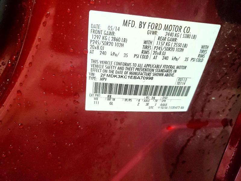 68606256 :رقم المزاد ، 2FMDK3KC1EBA70998 vin ، 2014 Ford Edge مزاد بيع