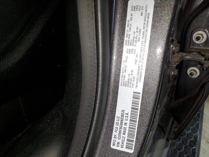 66691896 :رقم المزاد ، 1C6RRFBG8NN238576 vin ، 2022 Ram 1500 مزاد بيع