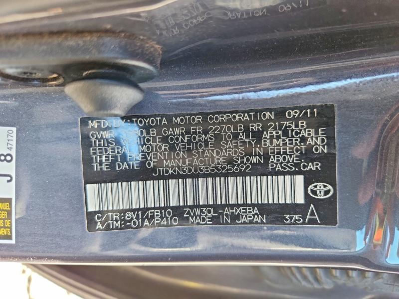 Продаж на аукціоні авто 2011 Toyota Prius, vin: JTDKN3DU3B5325692, номер лоту: 71294796