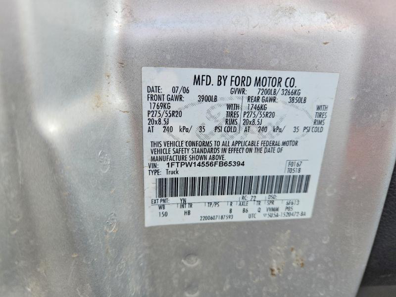 70312126 :رقم المزاد ، 1FTPW14556FB65394 vin ، 2006 Ford F150 مزاد بيع