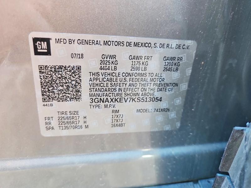 69750096 :رقم المزاد ، 3GNAXKEV7KS513054 vin ، 2019 Chevrolet Equinox مزاد بيع
