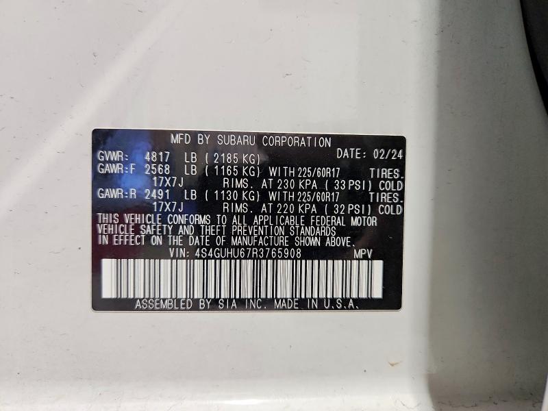 68174006 :رقم المزاد ، 4S4GUHU67R3765908 vin ، 2024 Subaru Crosstrek مزاد بيع