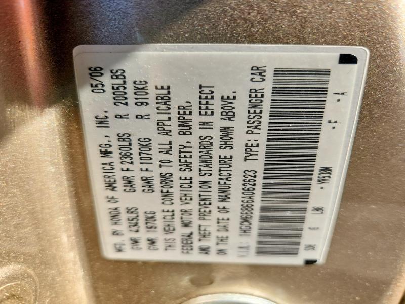 Aukcja sprzedaży 2006 Honda Accord, vin: 1HGCM66866A062623, numer aukcji: 70664456