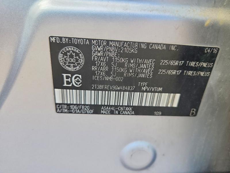 Aukcja sprzedaży 2016 Toyota Rav4, vin: 2T3BFREV9GW484837, numer aukcji: 63917076