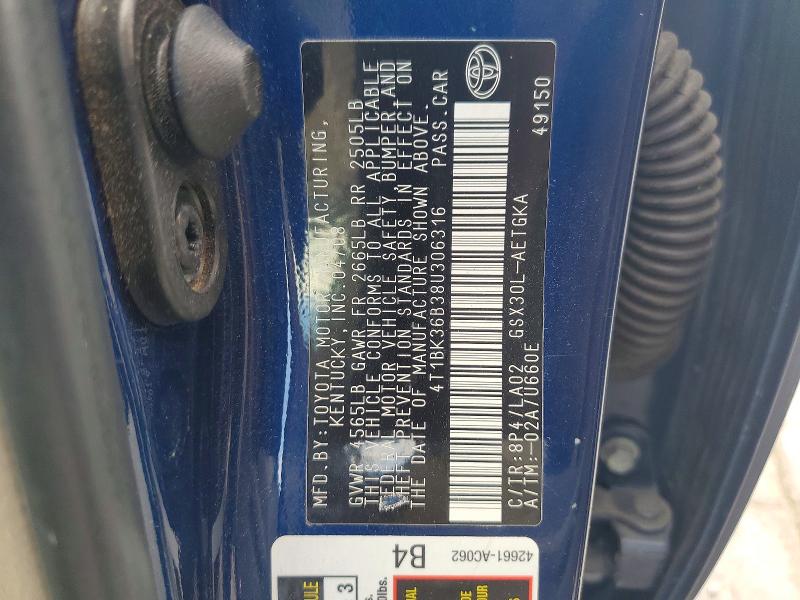 69064596 :رقم المزاد ، 4T1BK36B38U306316 vin ، 2008 Toyota Avalon مزاد بيع