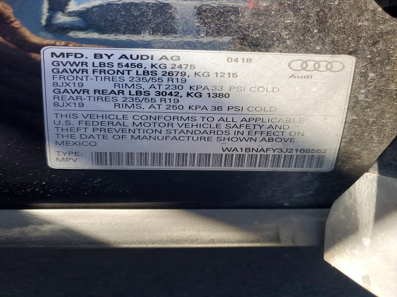 2018 Audi Q5 მანქანა იყიდება აუქციონზე, vin: WA1BNAFY3J2168552, აუქციონის ნომერი: 69046996