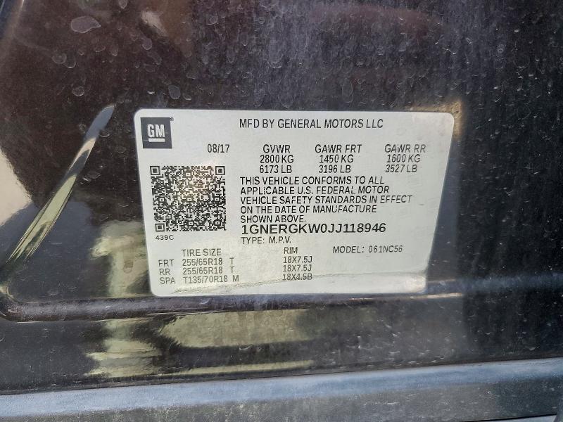 Auction sale of the 2018 Chevrolet Traverse, vin: 1GNERGKW0JJ118946, lot number: 67837866