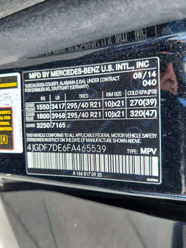 Продаж на аукціоні авто 2015 Mercedes-benz Gl, vin: 4JGDF7DE6FA465539, номер лоту: 69456166