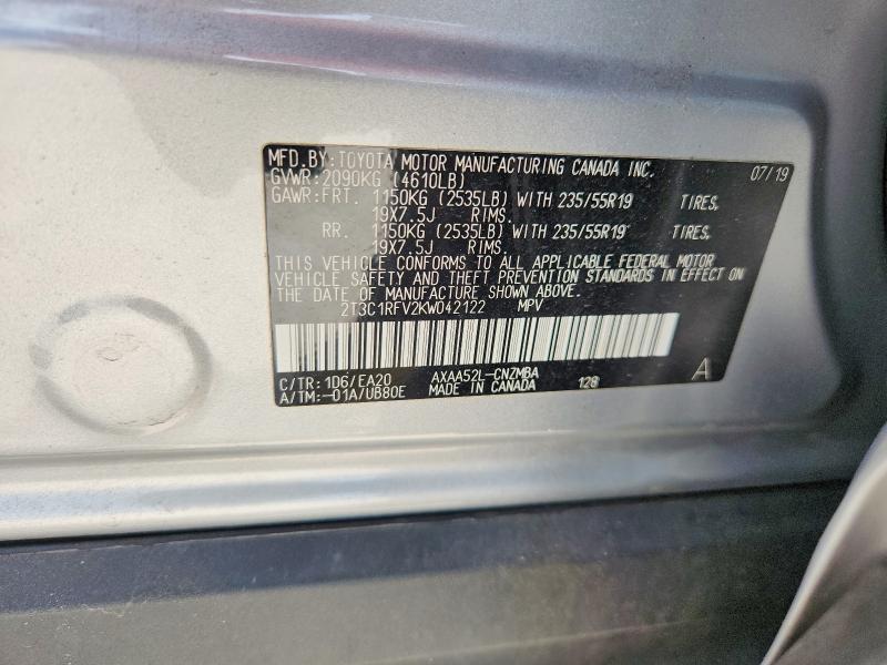 2019 Toyota Rav4 მანქანა იყიდება აუქციონზე, vin: 2T3C1RFV2KW042122, აუქციონის ნომერი: 68918086