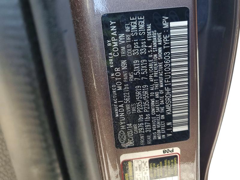 Auction sale of the 2015 Hyundai Santa Fe, vin: KM8SRDHF1FU103603        , lot number: 67939606