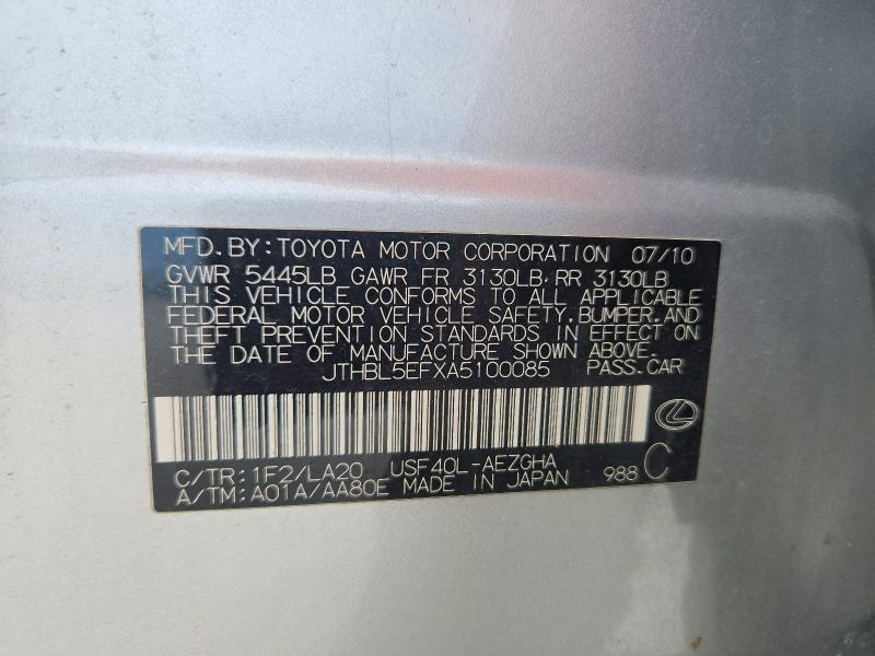 67535636 :رقم المزاد ، JTHBL5EFXA5100085 vin ، 2010 Lexus Ls مزاد بيع