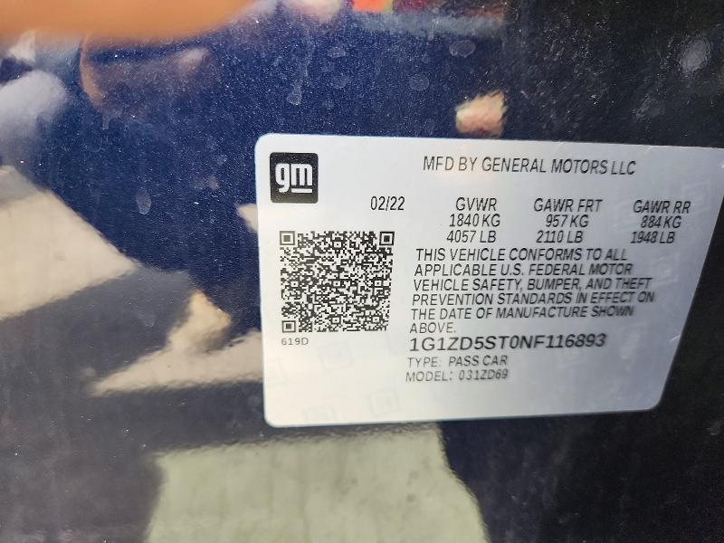 Продажа на аукционе авто 2022 Chevrolet Malibu, vin: 1G1ZD5ST0NF116893, номер лота: 70358406