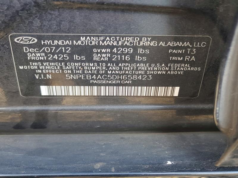 2013 Hyundai Sonata მანქანა იყიდება აუქციონზე, vin: 5NPEB4AC5DH658423, აუქციონის ნომერი: 69933766