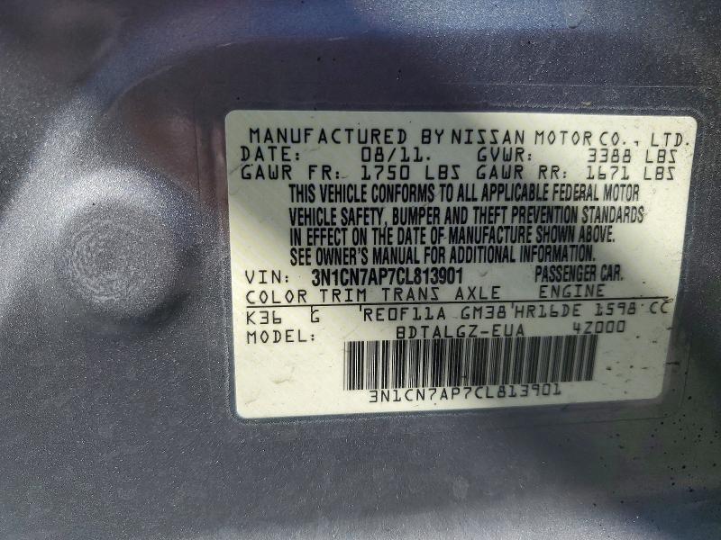 Продажа на аукционе авто 2012 Nissan Versa, vin: 3N1CN7AP7CL813901, номер лота: 69775126