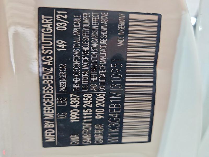 Продажа на аукционе авто 2021 Mercedes-benz A, vin: W1K3G4EB1MJ310951, номер лота: 68701306