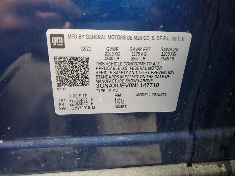 Aukcja sprzedaży 2022 Chevrolet Equinox, vin: 3GNAXUEV0NL147710, numer aukcji: 69029486