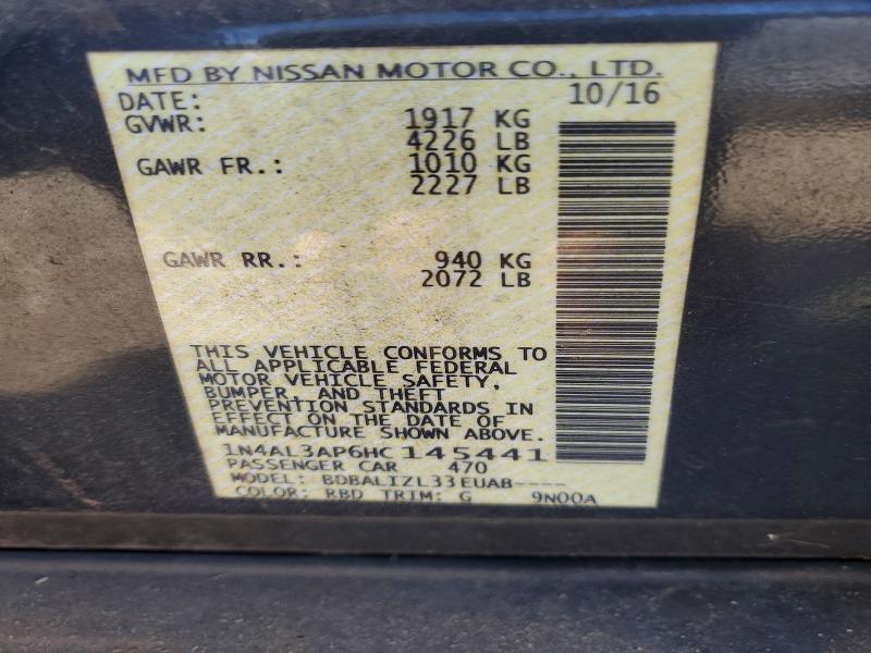 Продажа на аукционе авто 2017 Nissan Altima, vin: 1N4AL3AP6HC145441, номер лота: 70655086