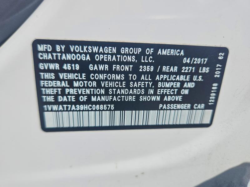 Aukcja sprzedaży 2017 Volkswagen Passat, vin: 1VWAT7A39HC068575, numer aukcji: 67299396