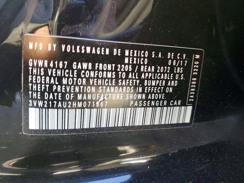 67848856 :رقم المزاد ، 3VW217AU2HM071867 vin ، 2017 Volkswagen Golf مزاد بيع