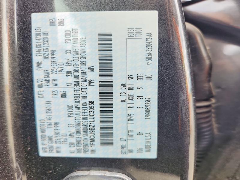 68849806 :رقم المزاد ، 1FMCU9BZ1LUC30558 vin ، 2020 Ford Escape مزاد بيع