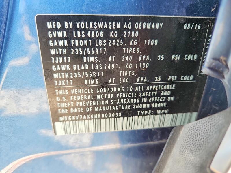 Продажа на аукционе авто 2017 Volkswagen Tiguan, vin: WVGRV7AX6HK003039, номер лота: 66634736