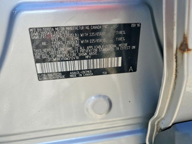 70115326 :رقم المزاد ، 2T3WFREV5GW312418 vin ، 2016 Toyota Rav4 مزاد بيع