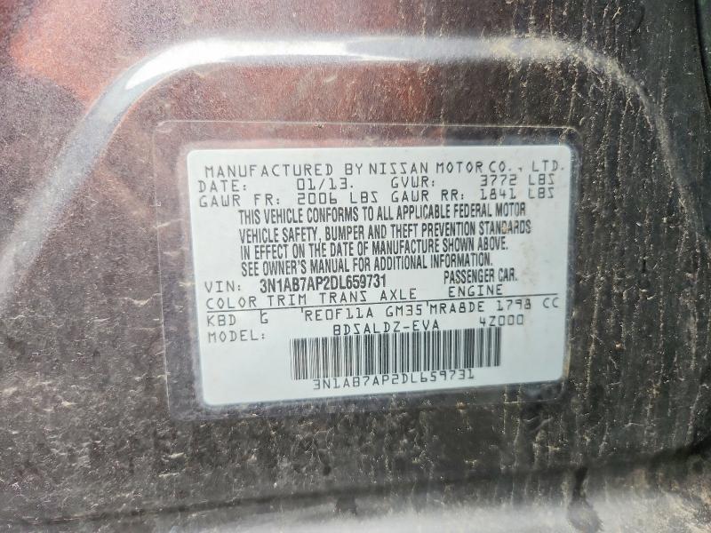 2013 Nissan Sentra მანქანა იყიდება აუქციონზე, vin: 3N1AB7AP2DL659731, აუქციონის ნომერი: 67042136