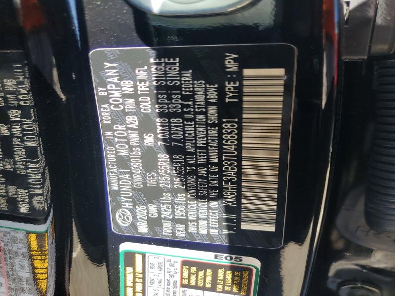 69577746 :رقم المزاد ، KM8HF3AB3TU468381 vin ، 2026 Hyundai Kona مزاد بيع