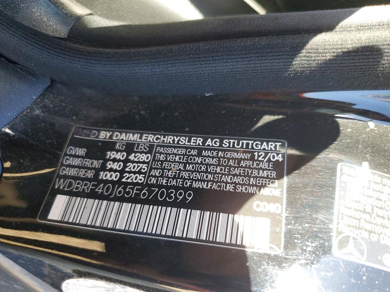 Aukcja sprzedaży 2005 Mercedes-benz C, vin: WDBRF40J65F670399, numer aukcji: 67865336