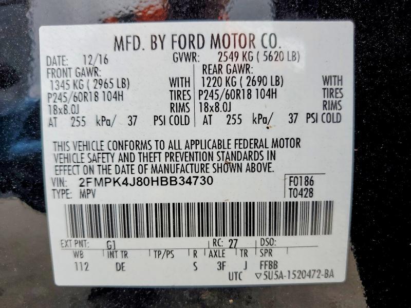 2017 Ford Edge მანქანა იყიდება აუქციონზე, vin: 2FMPK4J80HBB34730, აუქციონის ნომერი: 70668246