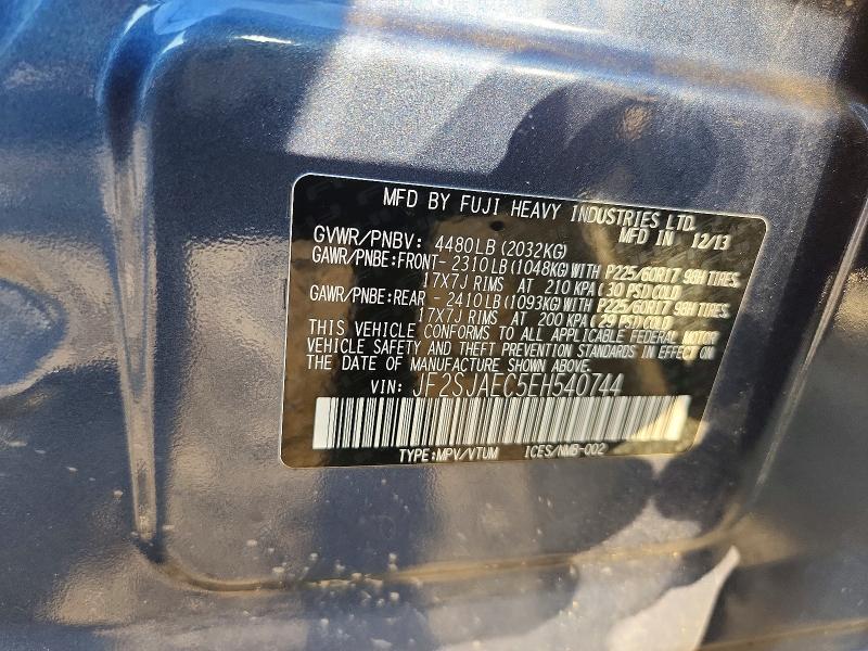 2014 Subaru Forester მანქანა იყიდება აუქციონზე, vin: JF2SJAEC5EH540744, აუქციონის ნომერი: 67424226