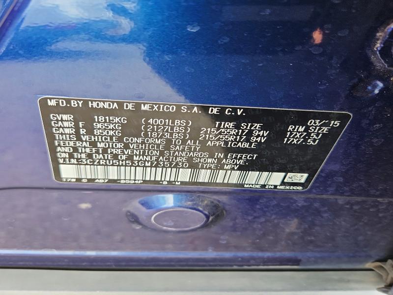 Aukcja sprzedaży 2016 Honda Hr-v, vin: 3CZRU5H53GM735730, numer aukcji: 68846666