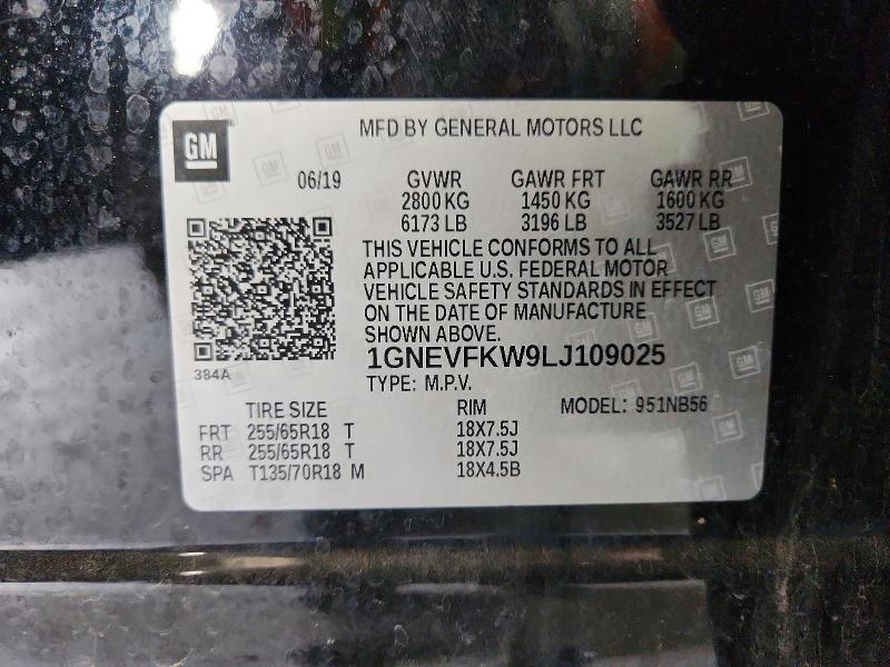 67011996 :رقم المزاد ، 1GNEVFKW9LJ109025 vin ، 2020 Chevrolet Traverse مزاد بيع