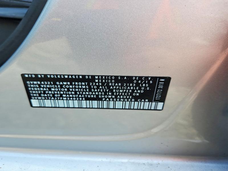 Aukcja sprzedaży 2015 Volkswagen Jetta, vin: 3VWD17AJ7FM340294, numer aukcji: 67874226