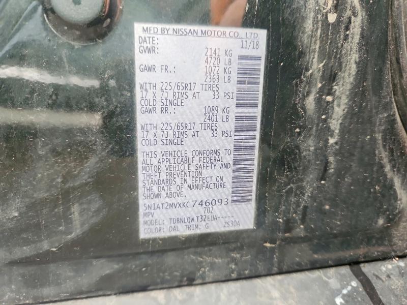 69359286 :رقم المزاد ، 5N1AT2MVXKC746093 vin ، 2019 Nissan Rogue مزاد بيع