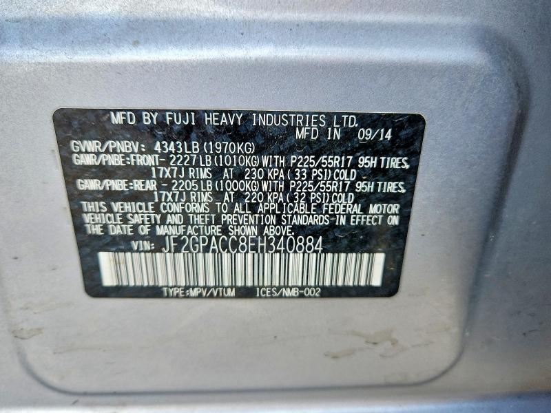 Продаж на аукціоні авто 2014 Subaru Xv Crosstrek, vin: JF2GPACC8EH340884, номер лоту: 69357886
