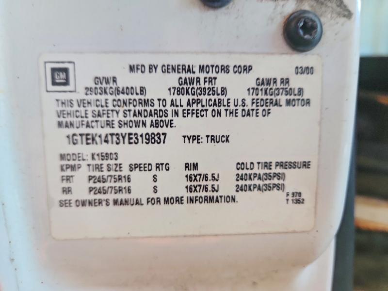 Продаж на аукціоні авто 2000 Gmc New Sierra, vin: 1GTEK14T3YE319837, номер лоту: 67303536
