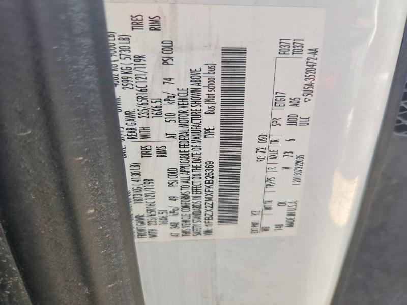 68243166 :رقم المزاد ، 1FBZX2ZMXFKB26369 vin ، 2015 Ford Transit مزاد بيع