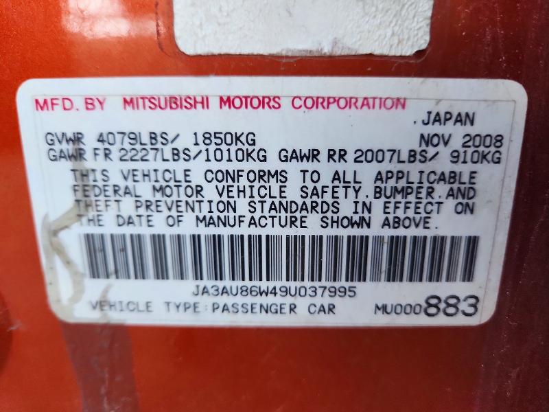 Aukcja sprzedaży 2009 Mitsubishi Lancer, vin: JA3AU86W49U037995, numer aukcji: 70362086